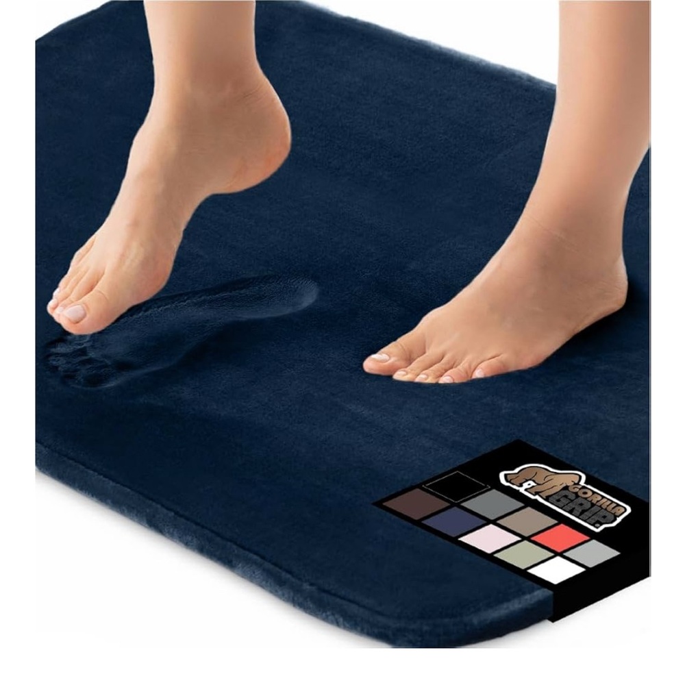 Memory Foam Bath Mat in Navy Blue Carpet Rug Room Decor Shower Floor, 24x17 Mat